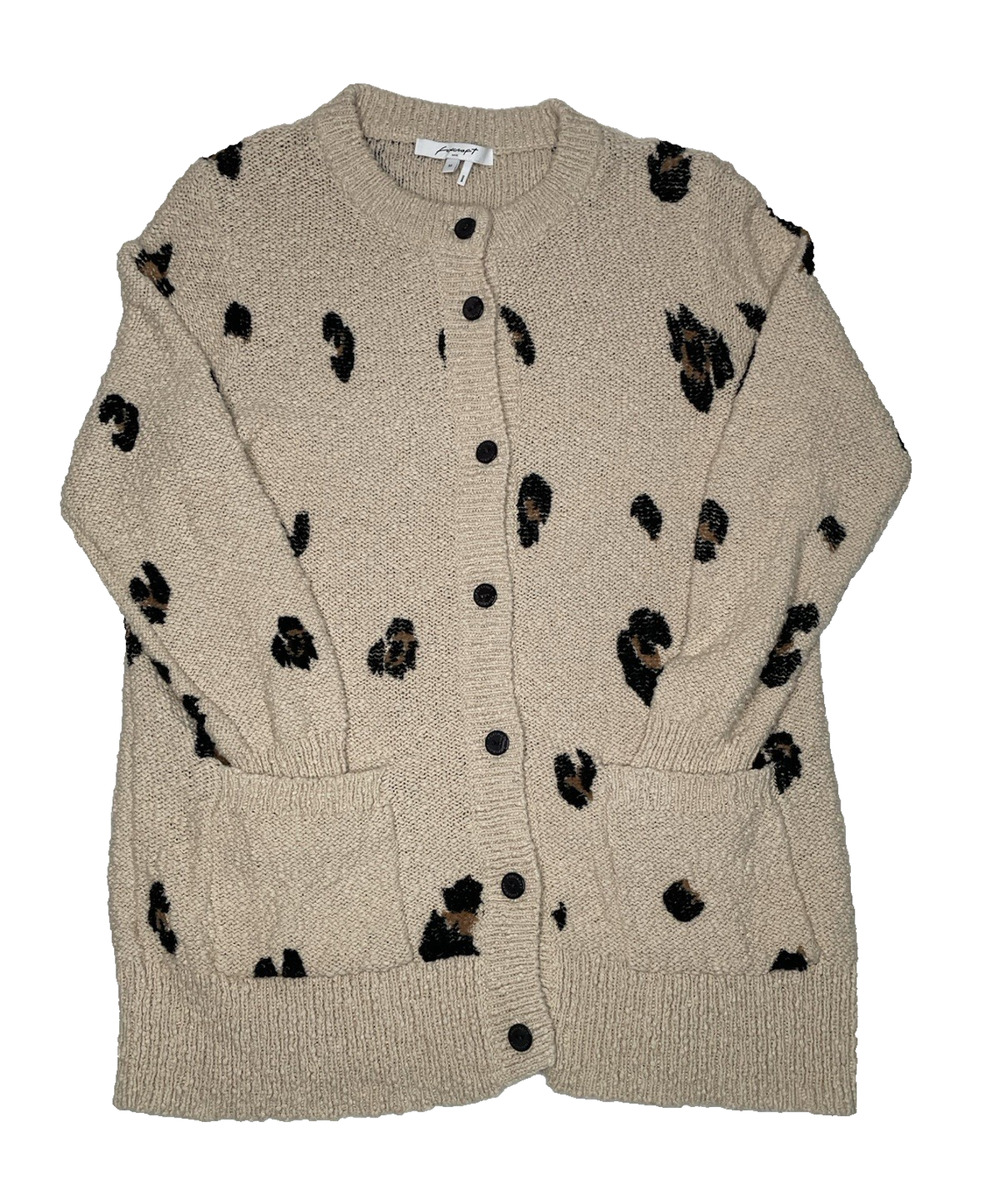 Foxcroft Nikita Leopard Cardigan Womens M Beige Cotton Button Front Pockets